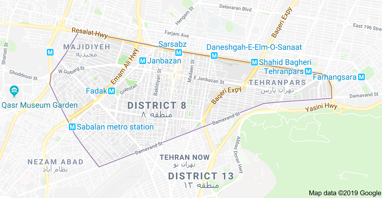 نقشه منطقه مجدیه تهران