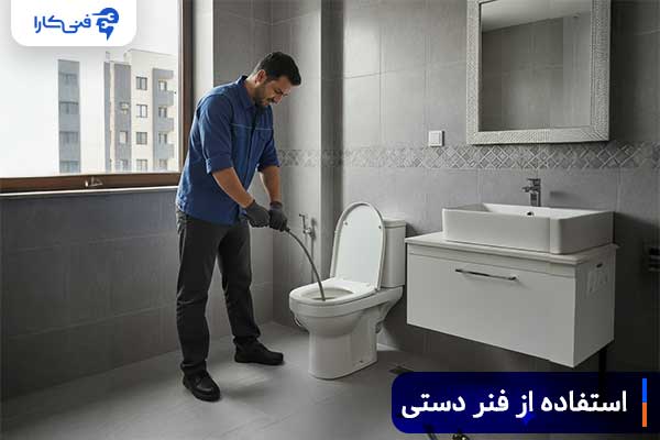 استفاده-از-فنر-دستی-برای-باز-كردن-لوله-دستشويي